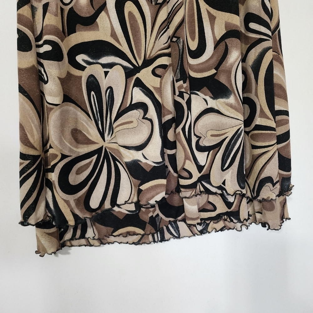 Vintage 90s Rapz Mesh Midi Skirt Brown Tan Abstract Retro Print Large - Picture 5 of 7